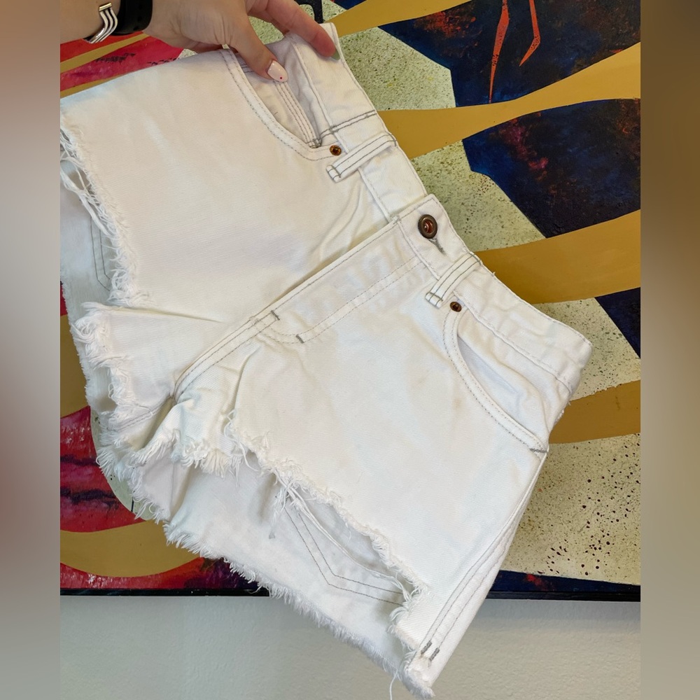 free people white high waist denim button up shorts size 25